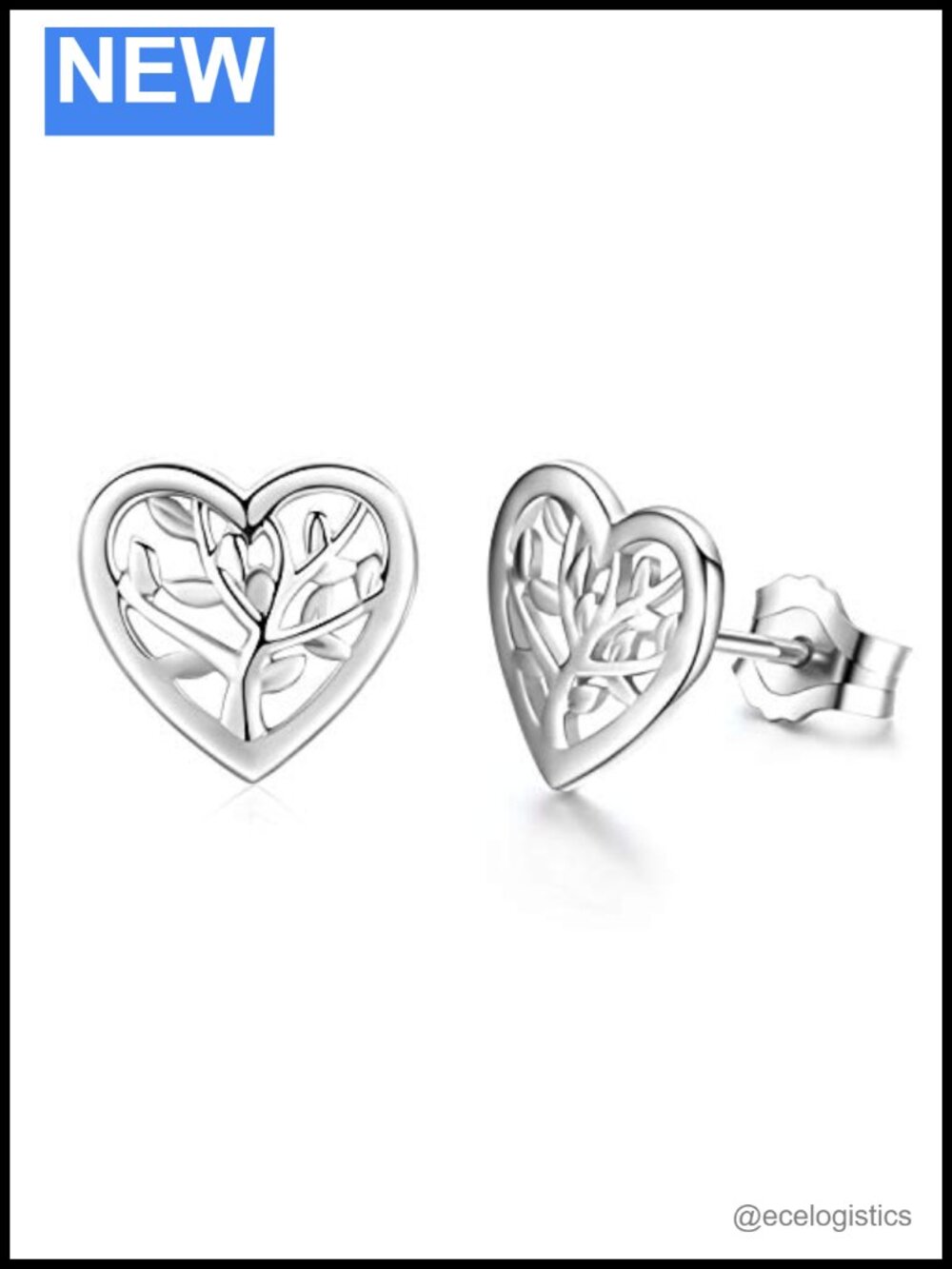 925 Sterling Silver Tree of Life Heart Stud Earrings Hypoallergenic for